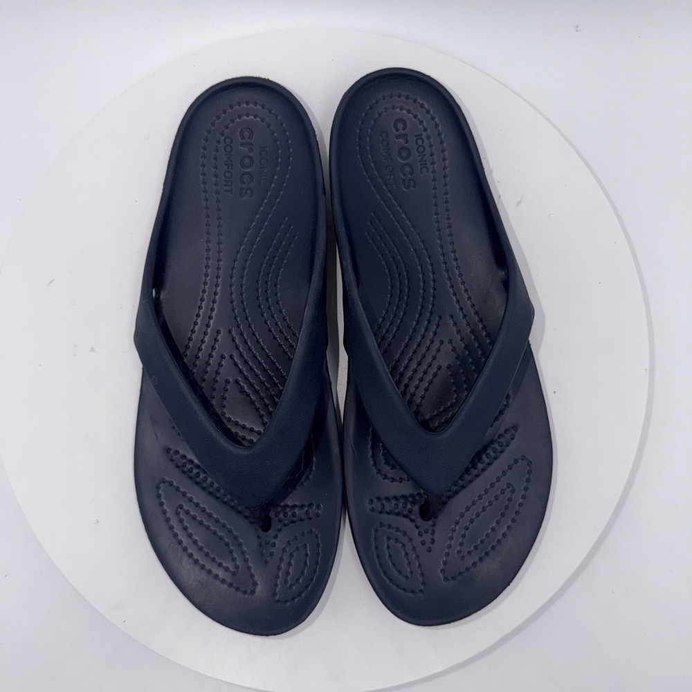 Women's Crocs Iconic Comfort Kadee II Navy Blue Beach Summer Flip Flops Size 8 - Picture 4 of 8